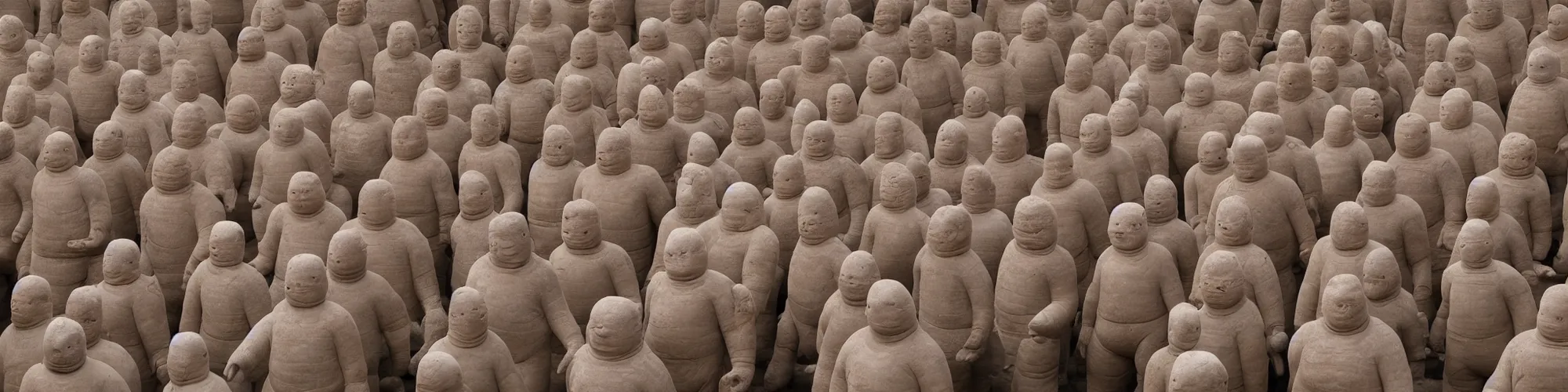 Image similar to hundreds of humans. A sea of humans. interconnected flesh. Melting clay golem humans. Dungeons&Dragons: Lemure. Lemure creature. Demonic scene. Many humans intertwined and woven together. Michelin Man puffy. Bodies and forms amesh. Terracotta army. Extremely unsettling artwork. Clay sculpture by Alberto Giacometti.