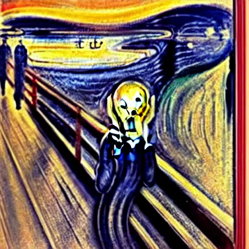Prompt: The Scream by Edvard Munch, fox animal,