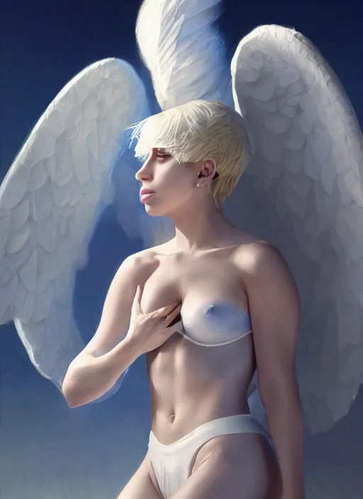 Image similar to cute lady gaga as a heavenly angel, anatomy, bathed in light, highly detailed, photorealistic, artstation, smooth, sharp focus, illustration, unreal engine 5, 8 k, art by artgerm and greg rutkowski and edgar maxence