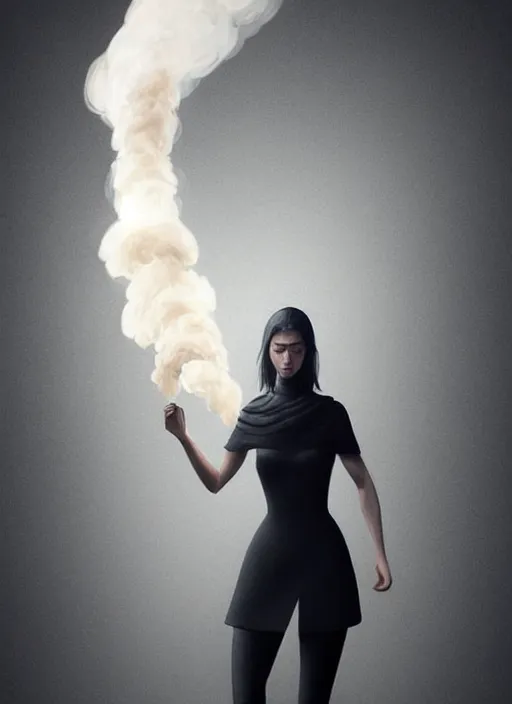 Image similar to fullbody portrait of finnish woman made partly out of smoke vanishing slowly as an smoke to the air, realistic smoke, elegant, highly detailed, digital illustration, trending in artstation, trending in pinterest, glamor pose, concept art, smooth, sharp focus, art by artgerm and greg rutkowski