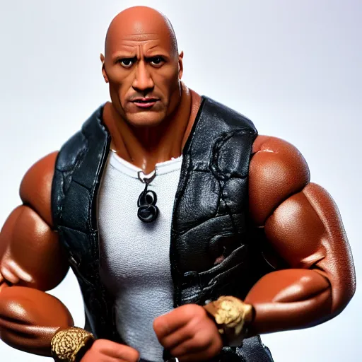 Prompt: Dwayne Johnson (The Rock) as a male barbie doll, Mattel, studio product photography, professional, detailed, f/8.0