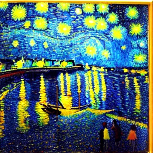 Image similar to starry night painting in the style of georges seurat