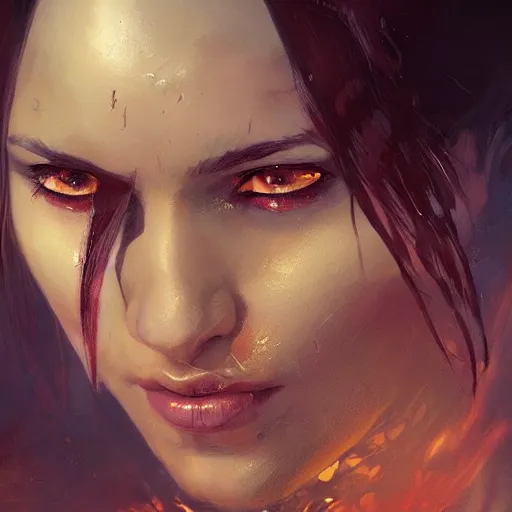 Image similar to a beautiful portrait of a devil goddess by greg rutkowski and raymond swanland, trending on artstation, ultra realistic digital art