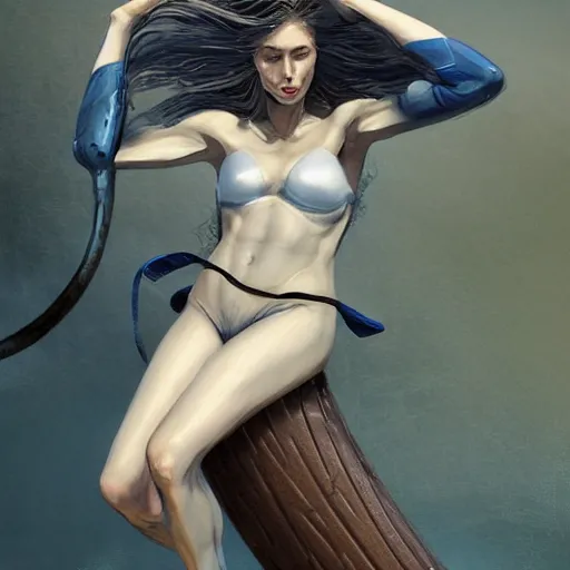 Image similar to concept art of a woman on a wood board suspended around a slick tyre in saint - martin lagoon, by aenaluck, artgerm and roberto ferri and greg rutkowski, blue and white tones, digital painting, artstation, concept art, smooth, sharp foccus ilustration hq - h 7 6 8