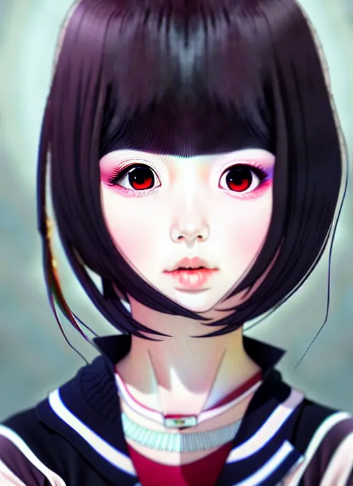 Image similar to ulzzang korean girl portrait, ilya kuvshinov, anime, pixiv top monthly, trending on artstation, cinematic, danbooru, zerochan art, kyoto animation