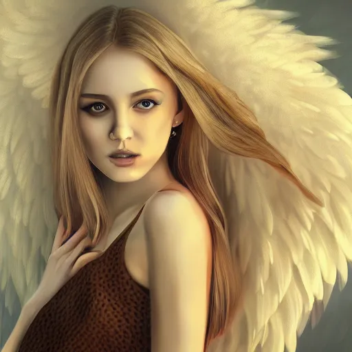 Image similar to an illustration of a deceased young woman with angel wings and a halo hugging her friend, a woman with long blond hair, digital art, artstation