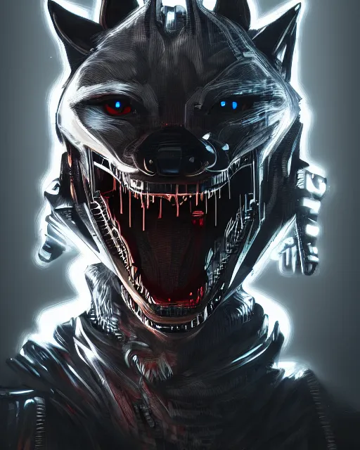 Prompt: a portrait of a evil wolf dancing techno - style, cyberpunk concept art, trending on artstation, highly detailed, intricate, sharp focus, digital art, 8 k