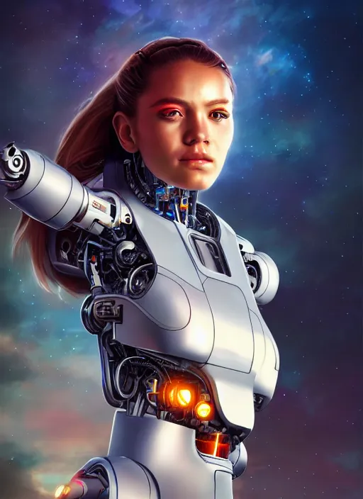 Prompt: photo of a cyborg girl on a space ship, in the style of stefan kostic, realistic, professionally, professionally color graded, half body shot, sharp focus, 8 k high definition, insanely detailed, intricate, elegant, art by stanley lau and artgerm