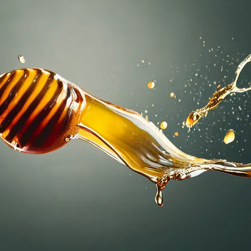 Image similar to honey splashing on crimson - black fork, hyper realistic, award winning slow - motion food photography