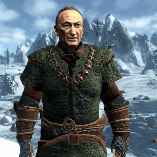 Prompt: a screenshot of chuck schumer in skyrim