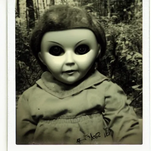 Image similar to polaroid picture of a creepy doll found in the forest