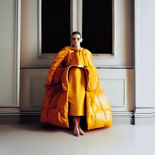 Image similar to realistic photoshooting for a new balenciaga lookbook, color film photography, portrait of a beautiful woman, by photo in style of Tyler Mitchell, wes anderson, Julia Hetta, Tim Walker, Petra Collins, 35mm,