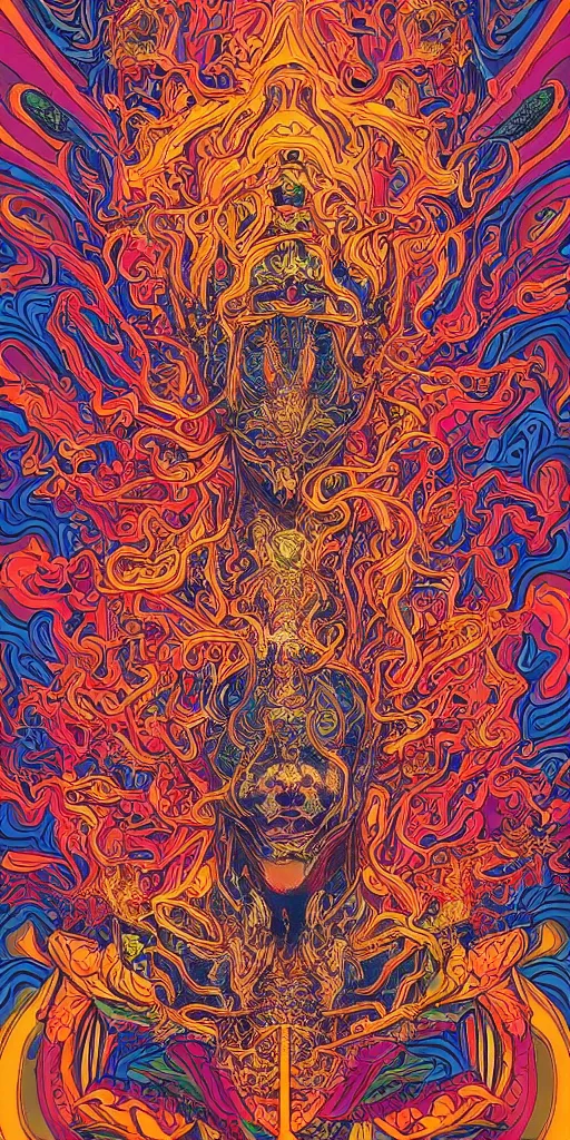 Prompt: psychedelic mushroom ritual central figure intricate highly detailed symmetrical, cinematic movie screen printing poster colorful and vivid pattern, by Artgerm, Darius Zawadzki, James Jean and Moebius, Artstation trending