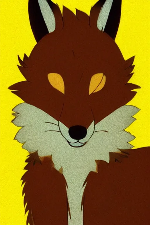 Image similar to A brown fox on a flat pastel yellow background, poster art by Ken Sugimori, featured on Pixiv, furry art, anime aesthetic, poster art, 2d