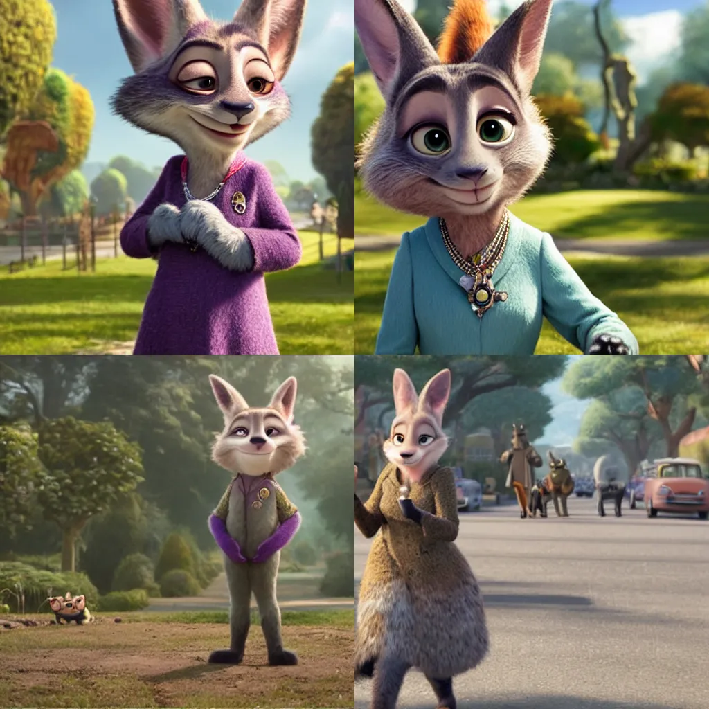 Prompt: still of queen elizabeth in zootopia (2016)