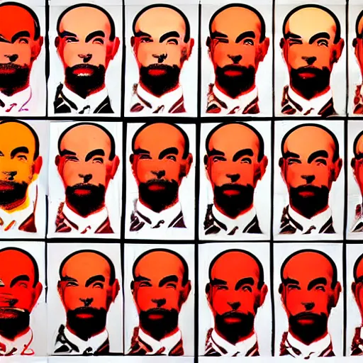 Image similar to fifty bald men by andy warhol