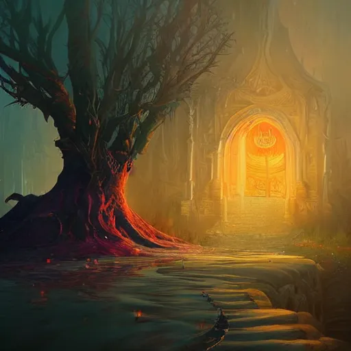 Image similar to Crafting A Nightmare, intricate, elegant, fantasy, highly detailed, digital painting, sharp focus, illustration, beautiful volumetric lighting, epic light, artstation, magic hour lighting, colorful, art by Sylvain Sarrailh and Tyler Edlin