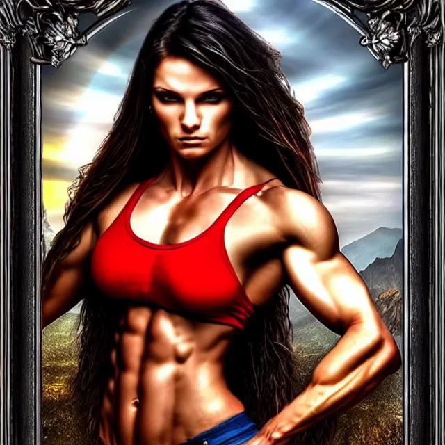 Prompt: beautiful!! fit woman anne stokes highly detailed 8 k hdr smooth sharp focus high resolution award - winning photo photorealistic chrome reflect