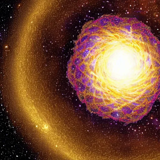 Prompt: Artistic illustration of a Dyson swarm around a star