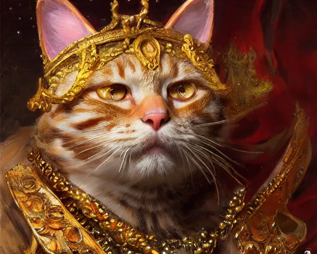 Image similar to closeup portrait of a humanoid cat old king with a crown, highly detailed painting by gaston bussiere, craig mullins, j. c. leyendecker 8 k