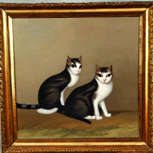 Prompt: two cats dressed in 1 8 th century aristocratic attire, detailed oil painting