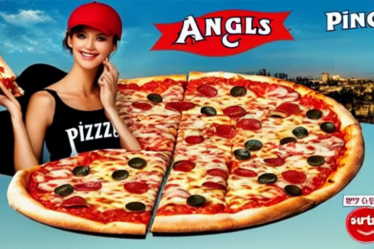 Prompt: angels, pizza, advertisement