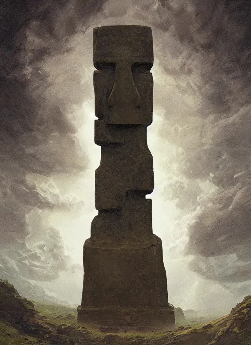 Image similar to digital _ painting _ of _ moai _ by _ filipe _ pagliuso _ and _ justin _ gerard _ symmetric _ fantasy _ highly _ detailed _ realistic _ intricate _ port