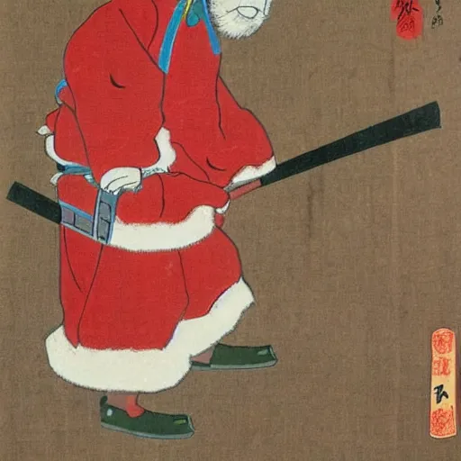 Image similar to santa as a samurai. traditional japanese art.