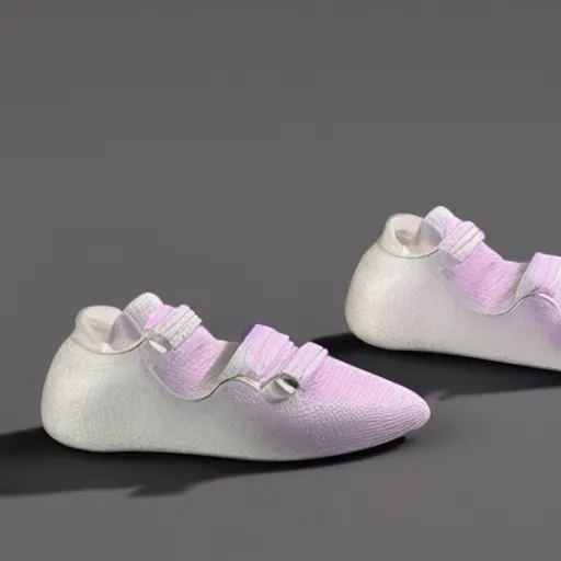 Prompt: a pair of shoes ,19 centenary,designed by balenciaga,glass material,inside a white gallery ,pastel colors,decorated by pink crystal ,3d render ,fashion design ,highly detailed, hyper realistic,keyshot render,octane render,redshift,hdri, 4k -