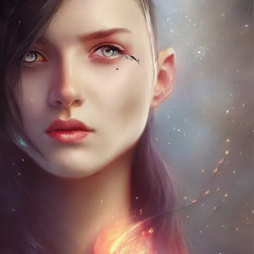 Image similar to half - electric striking warrior woman!!!, adorable, elegant and pretty face, slick hair, realistic shaded perfect face, outstanding details, realistic shaded lighting, dynamic background, artgerm, tom bagshaw, 8 k ultra - realistic, highly detailed, kan liu