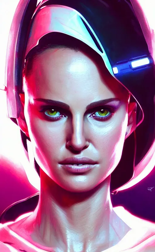 Image similar to portrait of Natalie Portman as a character in arabian Cyberpunk 2077, looking at camera, intricate, dystopian, sci-fi, extremely detailed, digital painting, artstation, concept art, smooth, sharp focus, illustration, intimidating lighting, incredible art by artgerm and greg rutkowski and alphonse mucha and simon stalenhag