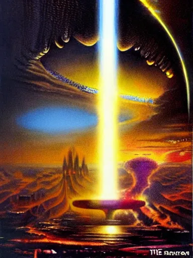 Prompt: The Eye of Sauron, art by Bruce Pennington and Jim Burns