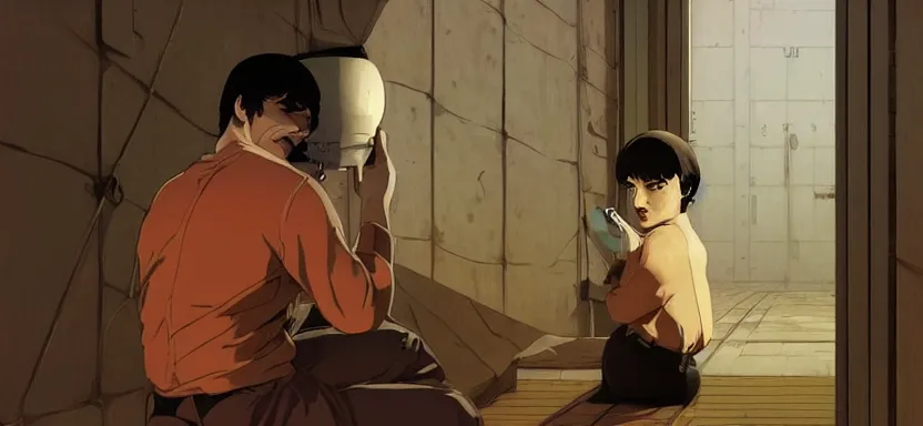 Prompt: a prisoner ready to escape their cell, digital painting masterpiece, by ilya kuvshinov, by frank frazetta, by mœbius, by reiq, by hayao miyazaki, intricate detail, beautiful brush strokes, advanced lighting technology, 4 k wallpaper, interesting character design, stylized yet realistic anatomy and faces