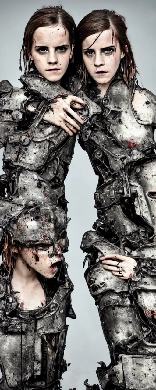 Image similar to Emma Watson conjoined closeup angry tired fighting yelling warface face fractal armour twinned conjoined sisters action poses dishevelled photorealistic portrait grimy sweating bloody oily wet face dirty t-shirt and torn jeans in broken biomechanical fractal armour abandoned exploding sci-fi gas station, dark and dim atmospheric smog trending on artstation 8k matte painting, dramatic lighting, dramatic shadows professional photograph by Irving Penn あぶみずりの川 あげまき あげまきのかん あごのおべんり あいびき 相田かなもの あか あこだなりばち アート あさ あさの葉ぐさり あせ流しのあなちょきんちょつがいちょつがいくぎD だくあくまだいしゃぐちだいみょうだんがえどどど丸Eえぼしえぼしなりばち江戸江川えみめん越中棒越中ハイダテ越中じころええちゅうすねあて越中ずなりばちF吹返しふくべふくりんふせぐみふすべがわGがしらがたり現代月山じころ御舞道 御所山群馬軍船 グルは具足具足 御用Hハチ ハチガネ八幡座 ヒモハチつけの板 ハイダテハクハツメン ハナハナガミブクロハンボハプリハライダテダイ ハラマキハリカケ ハリカケバチヒロ ソデ ヒシ ヌイ ヒシ ヌイ ノ イタ ヒシ ヌイ ドウ ヒシ トウジ ヒシ トジ ドウ ヒシ トジ ホトケ ドウ ヒタイ アテ ヒツ ホアテ ホドク ハイダテ 本 伊予 印 本こざね ほしほしばち