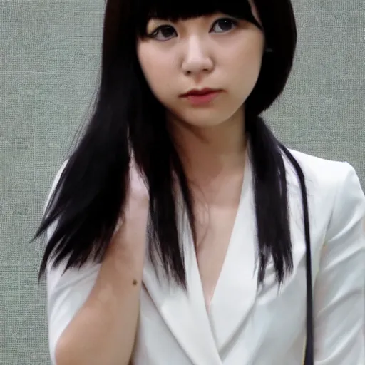 Image similar to a pretty young girl of 2 5, japanese, with big eyes, short shoulder - length hair and a suit ， by ringeko