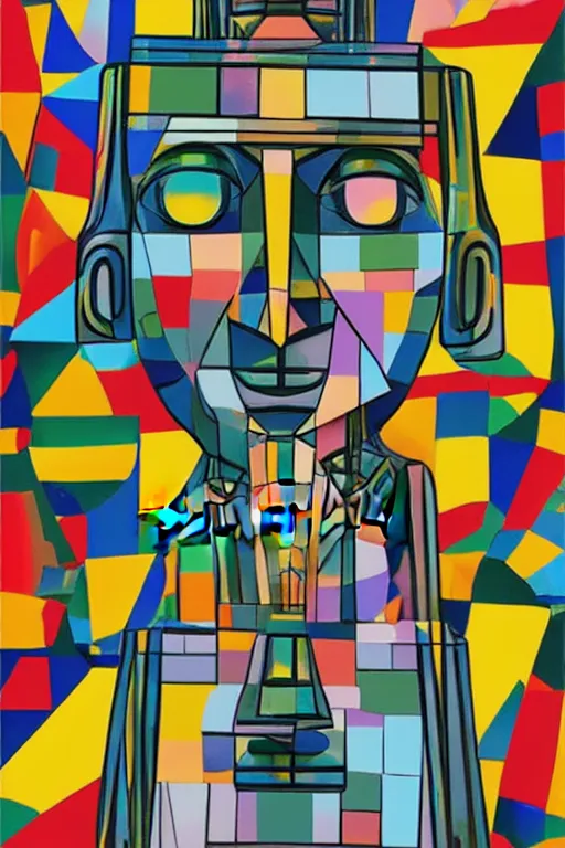 Image similar to cubist moai statue cutout digital illustration cartoon colorful beeple