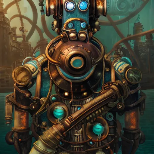 Image similar to lofi underwater bioshock steampunk biopunk portrait, Pixar style, by Tristan Eaton Stanley Artgerm and Tom Bagshaw.