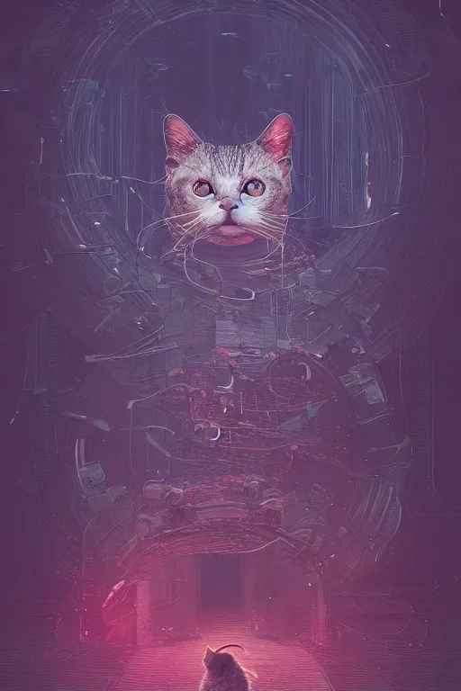 Image similar to demon cat. art by mike winkelmann, sticker, illustration, highly detailed,