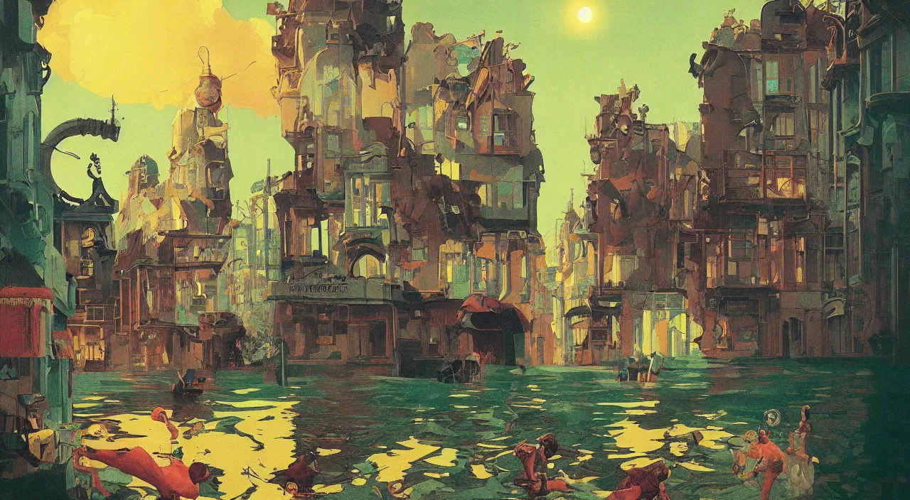 Prompt: cosmic horror, very coherent and colorful high contrast!! masterpiece by rene magritte simon stalenhag carl spitzweg syd mead norman rockwell edward hopper james gilleard, flooded!, minimalist, dark shadows, sunny day, hard lighting