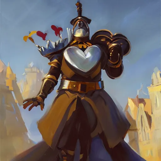 Image similar to greg manchess portrait painting of partially armored knave of hearts from alice in wonderland as overwatch character, medium shot, asymmetrical, profile picture, organic painting, sunny day, matte painting, bold shapes, hard edges, street art, trending on artstation, by huang guangjian, gil elvgren, ruan jia, randy vargas, greg rutkowski