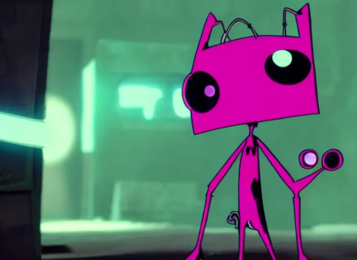 Image similar to film still of gab from invader zim in the new scifi movie, 4 k