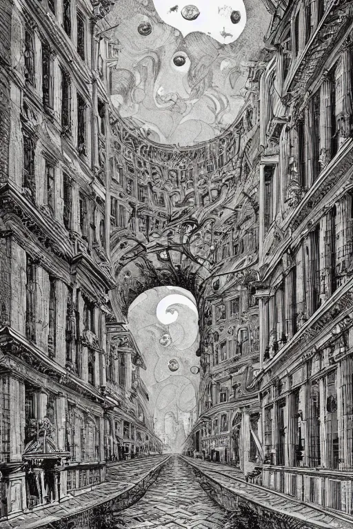 Prompt: portal to a baroque city in a parallel universe; by François Schuiten, by Giovanni Battista Piranesi, by Pendleton Ward