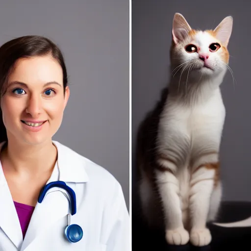 Image similar to cat wearing doctor's attire, studio lighting