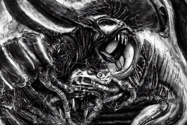 Prompt: a xenomorph cat, a cat designed by hr giger, a cat from the movie alien, hellish, nightmare, terror, horror, cat cat cat, cat hell, cat nightmare, cat alien, movie footage, dramatic lighting, dramatic framing,