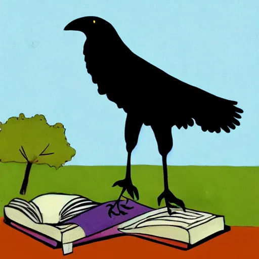 Image similar to a crow trying to grab a ram, children's book illustration, in the style of Emilia Dziubak,