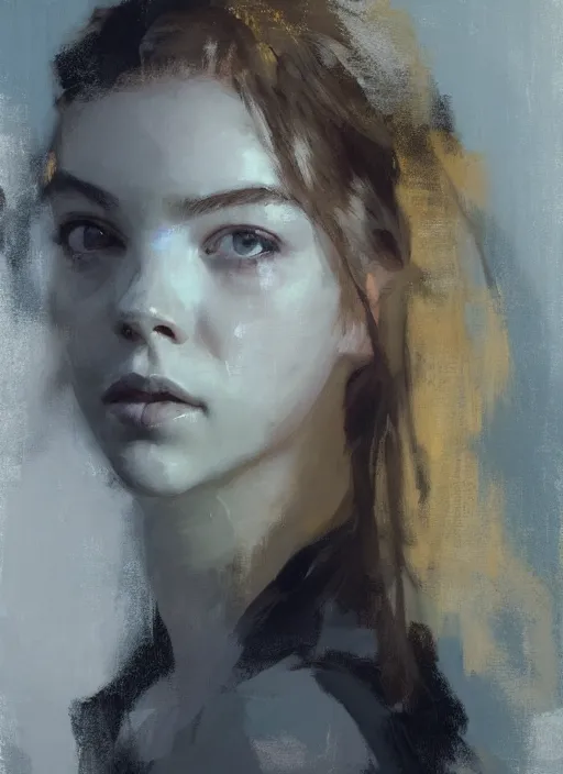 Image similar to portrait painting of anya taylor joy by jeremy mann, only one head single portrait