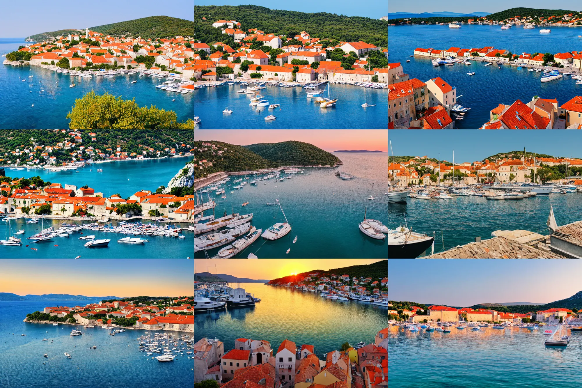 Prompt: Croatian coastline, small port village, sailing boats, golden hour, detailed photography, trending on interfacelift