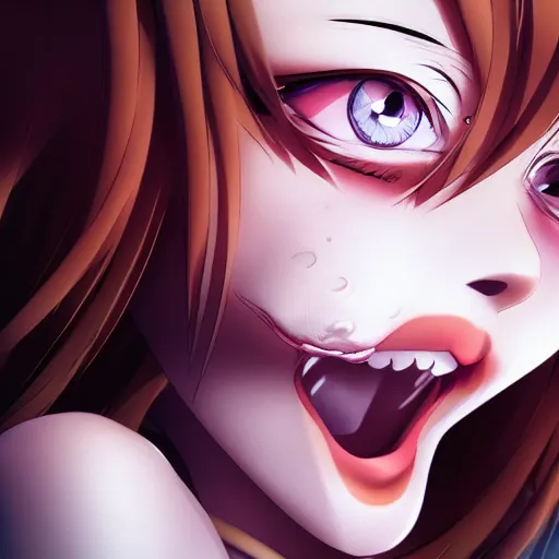 Prompt: anime girl with mouths instead of eyes, anime, 8k, trending on artstation, wallpaper, by wlop, body horror, occult