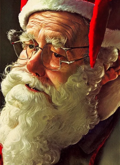 Prompt: high quality high detail painting by norman rockwell, hd, portrait, santa clause, muted pastel colors, photorealistic lighting