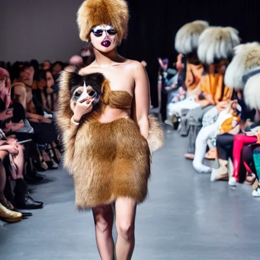 Image similar to a photo of a runway show with Furry models, 8k, vogue magazine